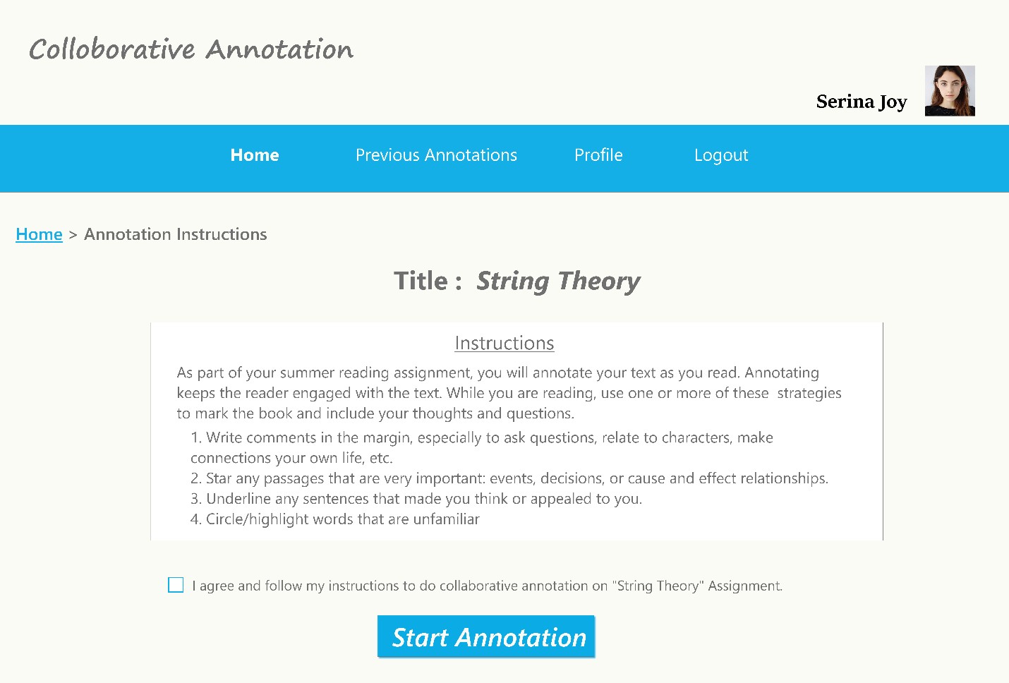 Annotations Instructions page